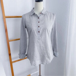 Birds of Paradis by Trovata Stripe Shirt Blouse Lace Panel Gray White Women’s XS
